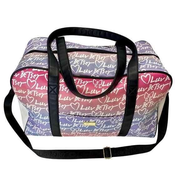 Luv Betsey by Betsey Johnson Multicolor Heart Graffiti Weekender Travel Bag - Picture 2 of 14